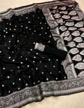black soft cotton silk fabric weaving work festive 