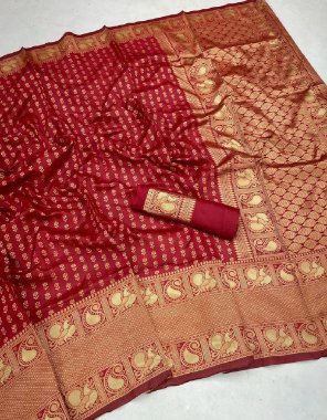 maroon soft lichi silk  fabric weaving work casual 