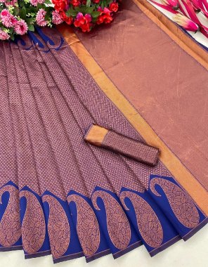 blue soft silk copper jari fabric weaving work festive 