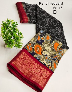 black dola silk with digital kalamkari printed fabric printed work casual 