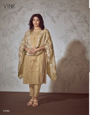brown pure cotton with schiffli & embroidery work & mul digital print dupatta fabric embroidery work ethnic 