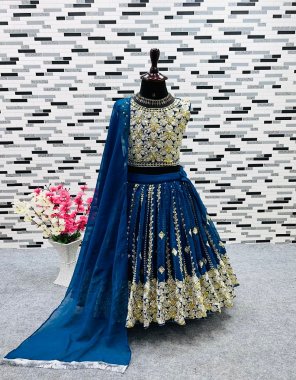 navy blue choli - fox georgette with sequance embroidery work with extra sleeves with back side hook patti | inner - micro cotton | choli - full stitched fancy choli | length - 3 - 5 yrs - 12 inch | 6 - 8 yrs - 13 inch | 9 - 11 yrs - 14 inch | 12 - 15 yrs - 15 inch | lehenga - fox georgette with sequance embroidery work with latkan dori | type - fully stitched | length - 3 - 5 yrs - 24 inch | 6 - 8 yrs - 27 inch | 9 - 11 yrs - 32 inch | 12 - 15 yrs - 35 inch | dupatta - heavy fox georgette with heavy less border ( fully stitched )  fabric embroidery work party wear 