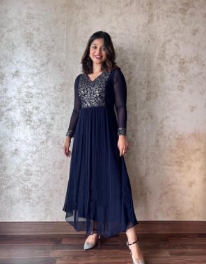 navy blue fox georgette with sequance work | length - 48 