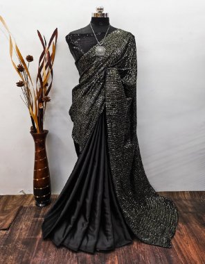 black saree - heavy japan satin ( devsena ) with sequance pallu | blouse - sequance full work fabric sequance work ethnic 