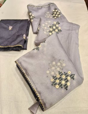 grey organza weaving khadi sequance thread work fabric weaving work party wear 