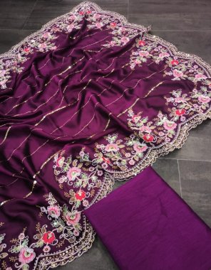 wine saree - soft rangoli silk thread codding sequance work | blouse - plain mono banglory silk fabric thread sequance work festive 