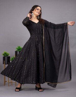 black gown - georgette with embroidery work with full sleeves | inner - micro cotton | flair - 3m | length - 49| pent - cotton | dupatta - georgette with lace gota ( 2.20 m) | size - s ( 36 )| m ( 38 ) | l ( 40 ) | xl ( 42 ) fabric sequance work festive 