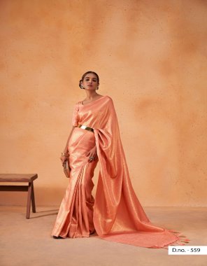 peach two tone kanjivaram silk saree  fabric weaving work casual 