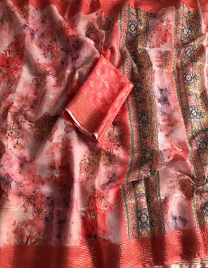 pink soft & pure linen weave with zari linning fabric printed work ethnic 