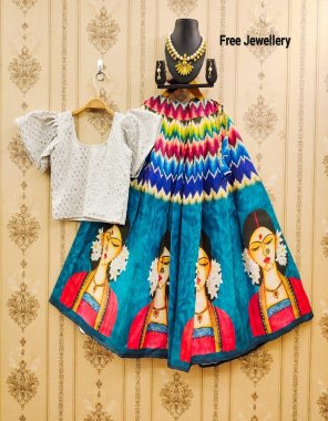 sky blue blouse - stitched sequance embroidery | lehenga - soft kalamkari printed fancy tussles | inner - micro cotton ( lehenga & blouse )  fabric printed work ethnic 