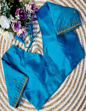 sky blue blooming silk | sleeves - 10 inch | pad - yes| height - 14.5 inch  fabric handwork work casual 