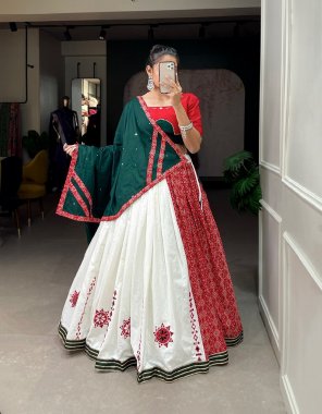 white lehenga - pure cotton printed with original mirror work | waist - supported upto 42 | closer - drawstring | stitching - stitched with canvas and full inner | length - 42 | flair - 6 m | inner - micro cotton | type - stitched | blouse - pure cotton  with original mirror work | blouse sleeves - 12 | type - stitched | size - 38 extra margin customer can adjust upto 42 | dupatta - pure cotton printed original mirror work ( 2.5 m) fabric printed work casual 