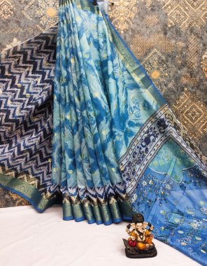 sky blue linen cotton printed  fabric digital printed work ethnic 
