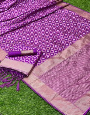 purple soft banarasi silk  fabric weaving work casual 