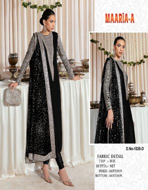 black top - faux georgette heavy embroidery work ( semi stitched ) | sleeves - faux georgette with embroidery work full | inner - santoon ( attached with top ) | bottom - santoon ( material ) | dupatta - net with four side lace | top length - 45 inches | bust size - upto 48 inches ( semi stitched ) | bottom size - 2.25m | dupatta size - 2.25 m  fabric embroidery work ethnic 