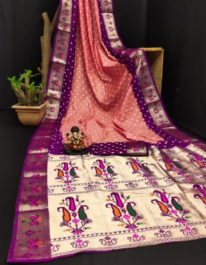 peach dola soft silk bandhej saree fabric weaving work party wear 