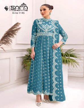 sky blue top - georgette | bottom - cotton stretchable | dupatta - designer dupatta fabric embroidery work party wear 