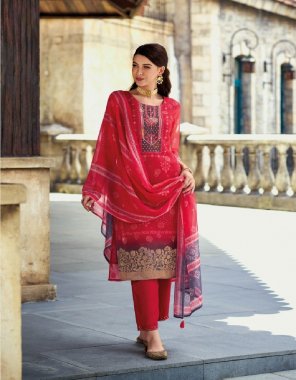 red top - viscose organza jacquard digital print with handwork & inner |  bottom - pure viscose silk pant with handwork & pocket | dupatta - viscose organza digital print with tessels fabric embroidery work party wear 