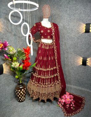 red lehenga - georgette embroidered ( canvas patta ) | inner - micro silk | lehenga type - semi stitched ( free size ) | lehenga length - 42