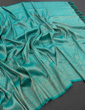 sky blue kubera pattu  fabric weaving work party wear 