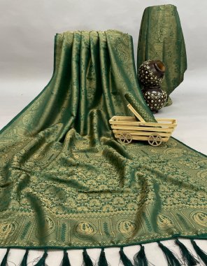 dark green kubera pattu  fabric weaving work festive 