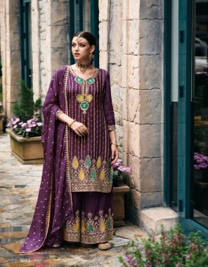 wine top - heavy chinon with embroidery work | dupatta - heavy chinon with embroidery work | plazzo - heavy chinon with embroidery work ( front & back work )  fabric embroidered work ethnic 