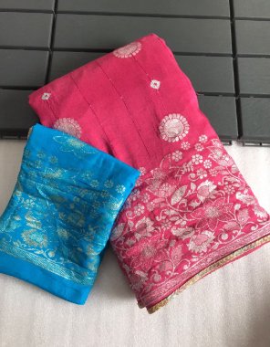 pink saree - soft & pure dola silk and bandhej weaving and sequance work | blouse - zari weaving pattern  fabric weaving work festive 