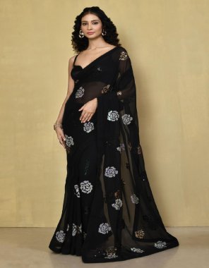 black saree - heavy georgette | blouse - heavy georgette two tone sequance fabric sequance work work ethnic 