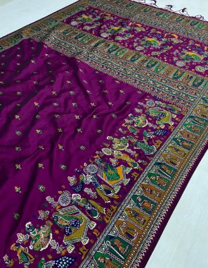 wine soft kashmiri pashmina silk  fabric weaving work party wear 