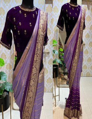 purple pure georgette jacquard saree with shaded concept | with handwor blouse | blouse - stitched fabric jacquard work casual 