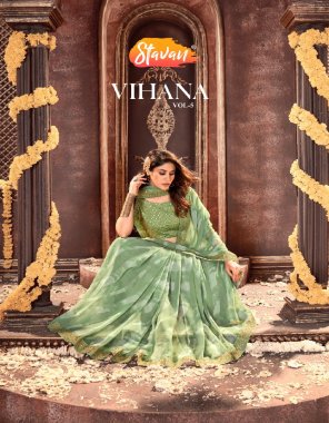 parrot green georgette with bandhani printed with embroidery lace border fabric printed work party wear 