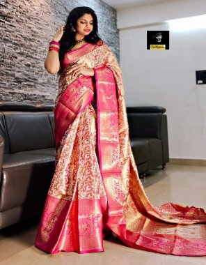 pink pure kanjivaram silk with mina weaving  fabric weaving work party wear 