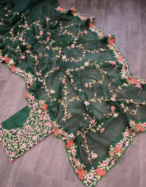 dark green saree - soft organza silk | blouse - mono banglory silk  fabric embroidery work ethnic 