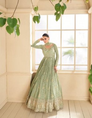 pastal green real georgette / pure viscose silk | dupatta - real georgette ( embroidered ) | free size stitched  fabric embroidery work party wear 