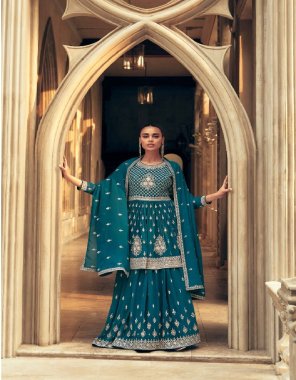 blue top - real georgette ( free size stitched ) | skirt - real georgette ( free size stitch ) | dupatta - real georgette | ( free size stitch xl size )  fabric embroidery work ethnic 
