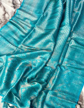 sky blue kanchipuram soft silk with golden jari fabric weaving work festive 