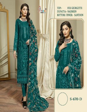sky blue top - fox georgette | dupatta - najmeen with embroidery |bottom inner - santoon fabric embroidery work festive 