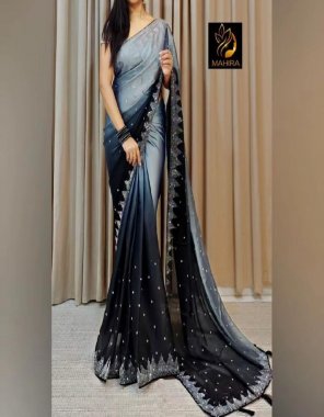 black japan satin dual shade with tassels in attached pallu fabric embroidery work ethnic 