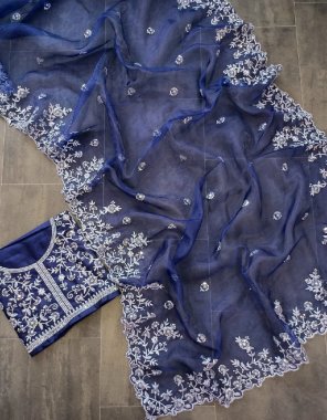 navy blue saree - soft organza silk with thread embroidery sequance work | blouse - mono banglory with embroidery sequance work fabric sequance work casual 