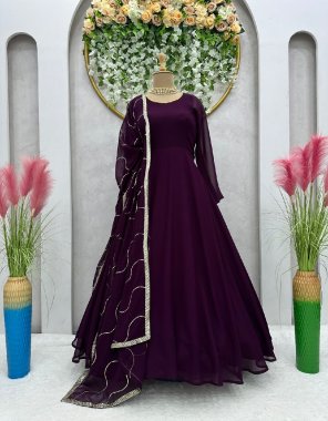 purple top -  faux georgette | inner - micro | stitch - m ( 38 ) | l ( 40 ) | xl ( 42 ) | pant - micro | stitch - full stitch upto 44 with elastic | dupatta - faux georgette with thread with sequance  fabric plain work party wear 