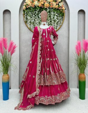 pink top - faux georgette | inner - micro | work - thread with sequance | size - m ( 38 ) | l ( 40 ) | xl ( 42 ) | lehenga - faux georgette with embroidery sequance work | inner - micro | stitching type - semi stitch upto 44| flair - 3m with canvas with cancan  | dupatta - faux  georgette with four side lace border thread with sequance work  fabric embroidery work party wear 