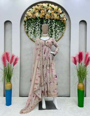 cream suit - fox georgette with inner | digital print with handwork | size - m ( 38 ) | l ( 40 ) | xl ( 42 ) | dupatta - faux georgette with digital print with fancy lace ( 2.2 m) fabric digital printed work party wear 