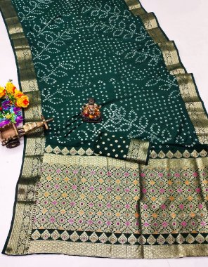 dark green dola soft silk bandhej weaving fabric weaving work party wear  
