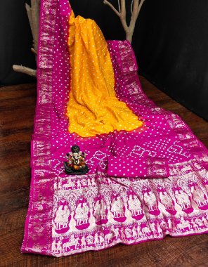 yellow pure bandhej silk fabric weaving work festive 