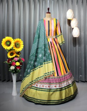 yellow lehenga - butter silk digital printed | inner - micro | lehenga length - 42-44 inch | flair - 4m | type - stitched | blouse - butter silk ( unstitched ) | type - 1.20 m | dupatta - butter silk digital printed and real mirror work ( 2.20 m) fabric digital printed work ethnic 