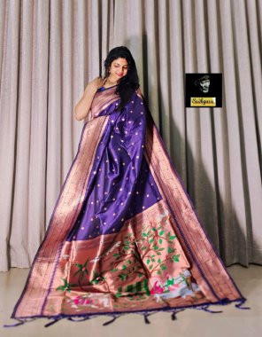 purple pure soft kanchivaram silk paithani saree fabric weaving work party wear  