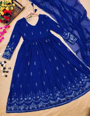 blue georgette | complete linning | length - 52 inch| flair - 3.5m | sleeves - 21 inches + fabric thread sequance work work festive 