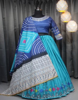 sky blue lehenga - soft chinon silk with digital printed & real mirror work | inner- micro cotton |  lehenga length - 42 - 44 inch| flair - 4m | type - stitched | blouse - soft chinon silk with digital printed & real mirror work ( unstitched ) | type - 1.20m fabric | dupatta - soft chinon silk digital printed & real mirror work with fancy lace ( 2.20m) fabric mirror work work festive 