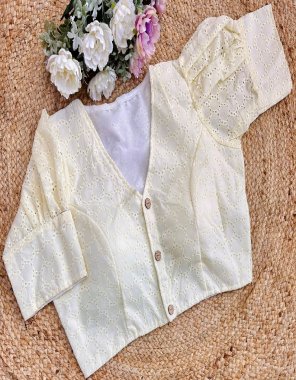 cream opening - front open with work | sleeves - 12 inch + | height - 15 inch | linning - pure cotton | pad - yes  fabric embroidery work party wear 
