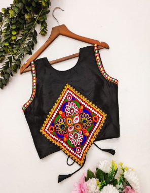 black heavy malbary silk with embroidery with mirror | opening - front open with hook stylish back with fumka and latkans | sleeves - 10 inch + | height - 15 inch | front open | size - 38 ( you make 34 - 42 )  fabric embroidery work festive 